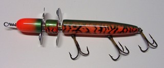 Vintage L&S MUSKIE MASTER J43 Fishing Lure Block Striped Pink Over