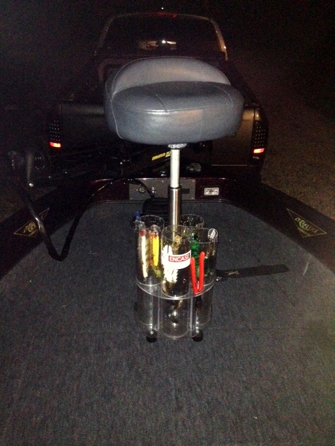 MuskieFIRST  tackle storage under pedestal seat » Lures,Tackle, and  Equipment » Muskie Fishing